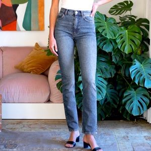 Liza High Rise Straight Long Jeans | Size 28 | Raw Hem